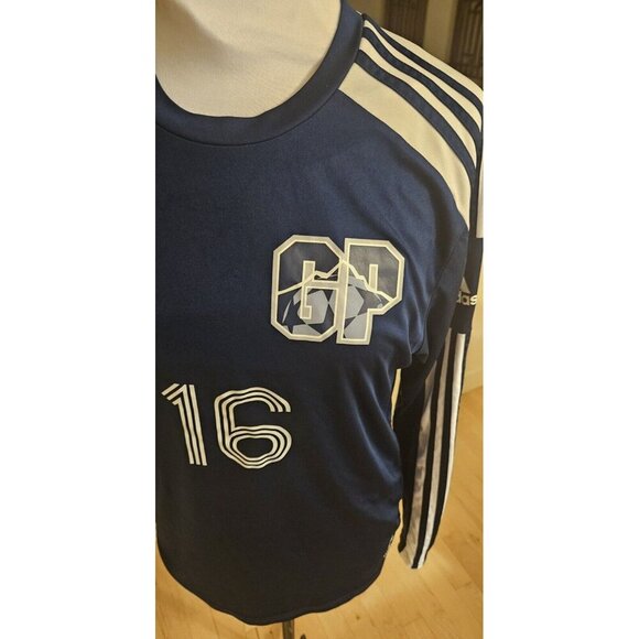 Adidas Long Sleeve Training Jersey Navy Blue White Stripes Size Medium - Picture 2 of 4